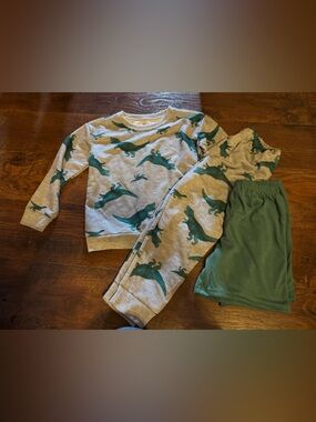 Carter's Gray Dinosaur Print Pajama Set with Green Shorts
